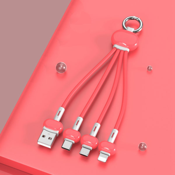 Candy Tone Color 3 In 1 Charging Cable With Keychain - 图片 2