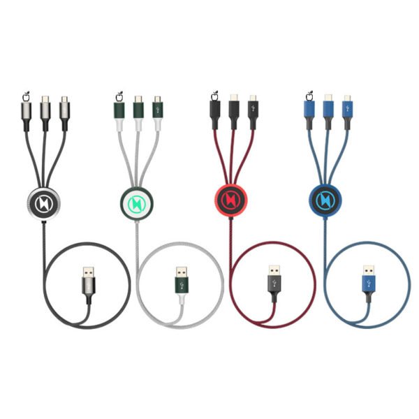 3-in-1 Fabric Charging Cable with LED Logo - 图片 2