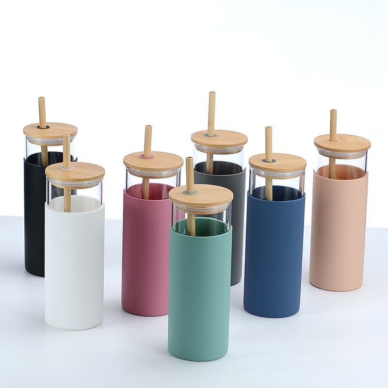 Simple Silicone Sleeve Bamboo Lid Glass 20oz - 图片 2