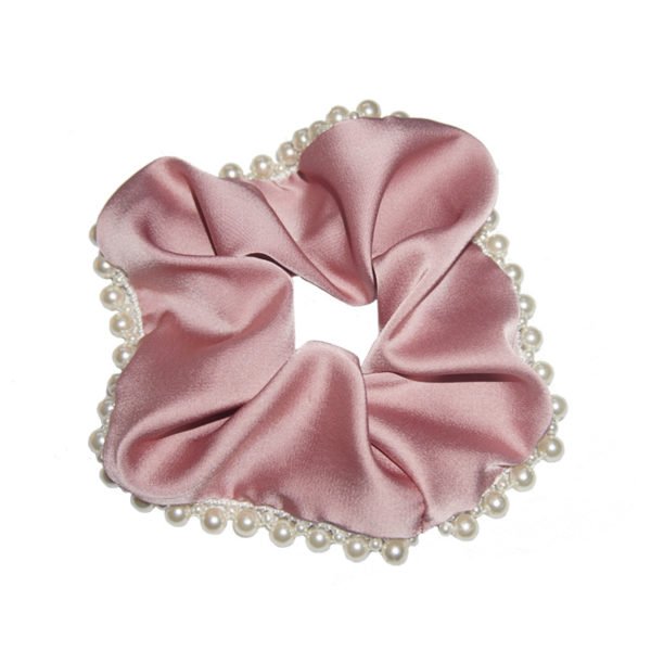 Satin Imitation Pearls Satin Scrunchy - 图片 2