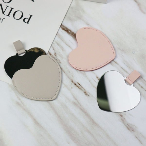 Custom Heart Shape Cosmetic Mirror with PU Case - 图片 2