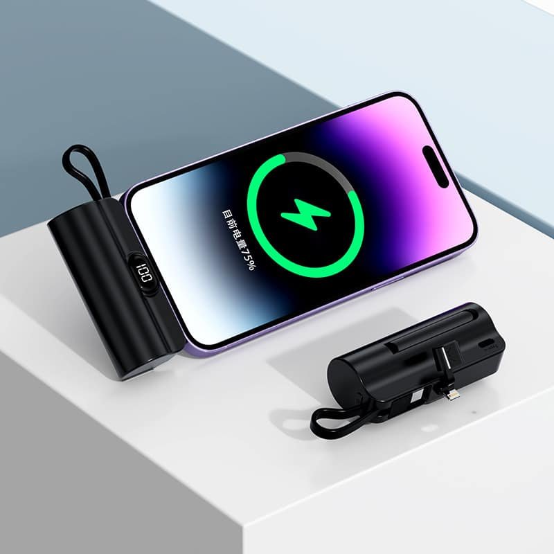 5,000mAh Capsule-Shaped Power Bank with Built-In Cable and Digital Display - 图片 2