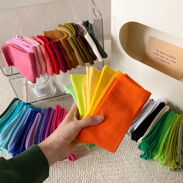 Pure Color Crew Socks - 图片 2