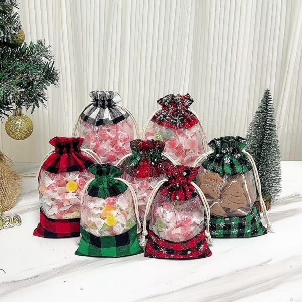 Christmas Cotton Linen Plaid Window Bag - 图片 3
