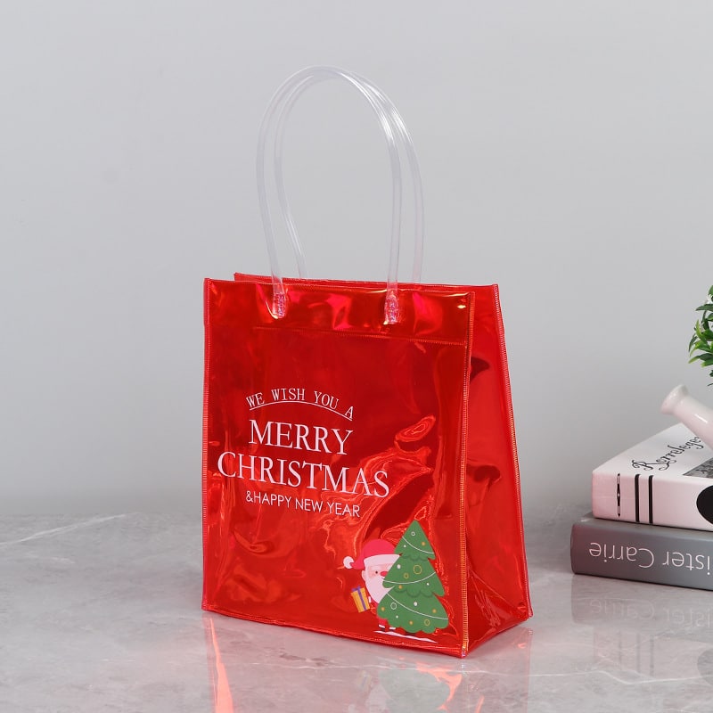 Red Christmas Gift Bag PVC Waterproof Clear Tote Bag - 图片 3