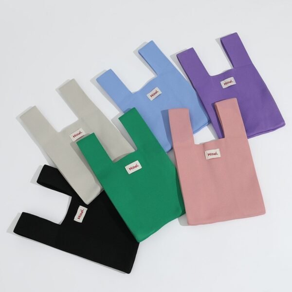 Solid Polyester Knitted Tote Bag - 图片 3
