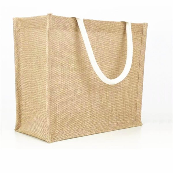 Natural Jute Bag w/ Cotton Handles Gusset Shopping Tote - 图片 3