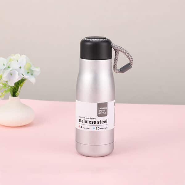 Outdoor Sports 14oz Cup Portable Stainless Steel Water Bottle with Lanyard - 图片 3