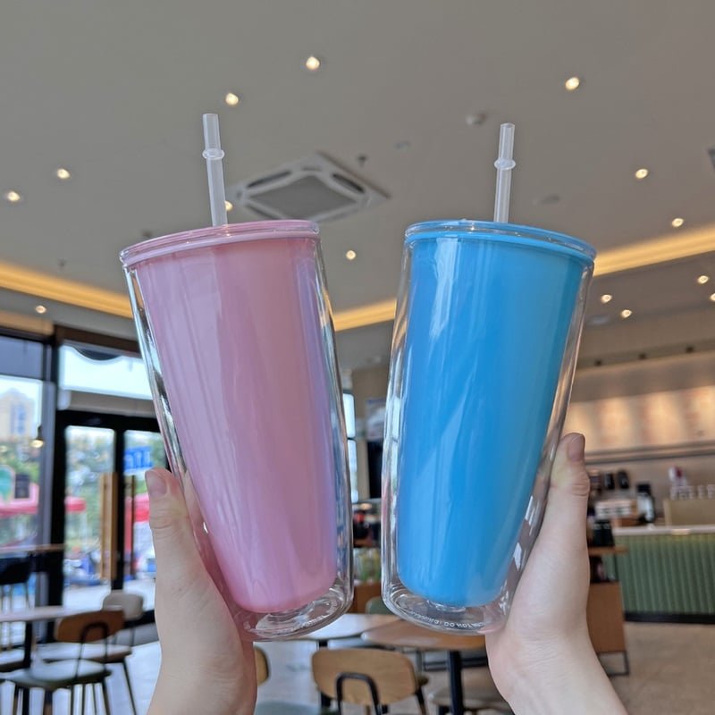 Hot Sale Plastic Water Bottle Wholesale Double-layer Straw Cup - 图片 3
