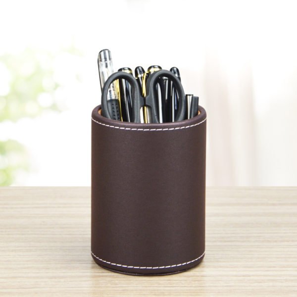 PU Black&Brown Cylindrical Pen Holder - Image 3
