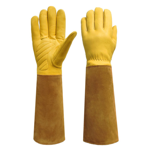 Cowhide Gardening Long Gloves - 图片 3