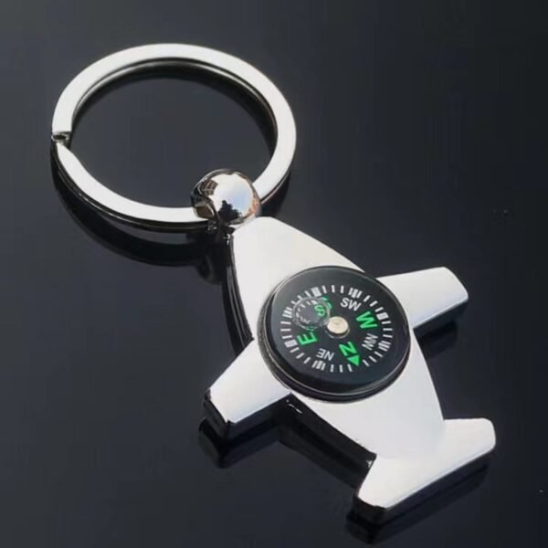 Zinc Alloy Airplane-Shaped Compass Keychain Charm - Image 3