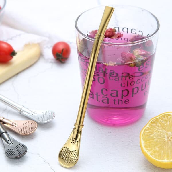 Multifunctional Stainless Steel Spoon with Strainer Straw - Image 3