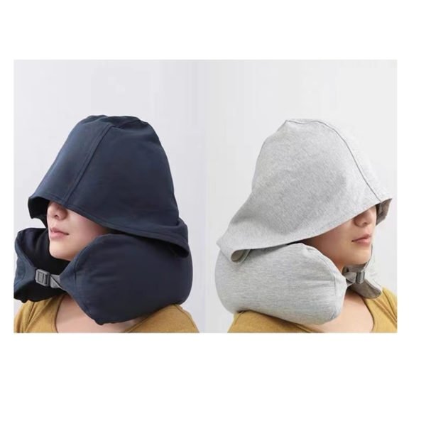 Memory Foam Neck Travel Pillow with Hoodie - Image 3