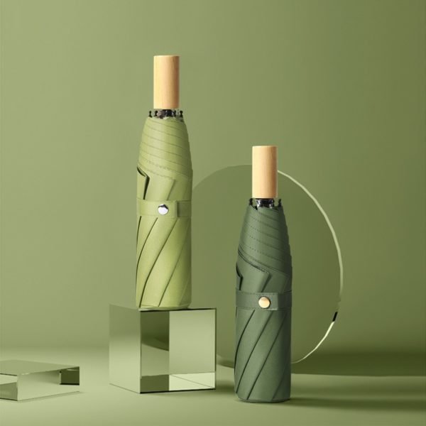 Solid Wood Handle Vinyl Folding Umbrella - Image 3
