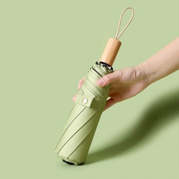 Folded Vinyl Sunscreen Umbrella with Wooden Handle - 图片 3