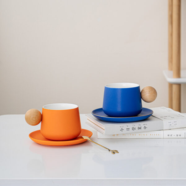 Wooden Ball Handle Ceramic Mug Set - 图片 3