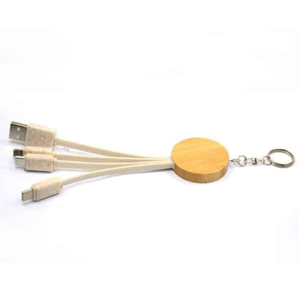 Eco-Friendly Wheat Straw and Bamboo Charging Cable Keychain With Phone Stand - 图片 3