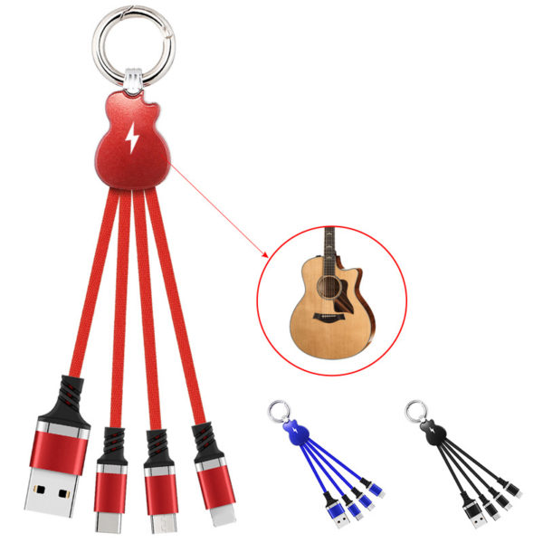 Guitar Shaped 3 In 1 Charging Cable Line With Keychain - 图片 3