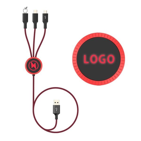 3-in-1 Fabric Charging Cable with LED Logo - 图片 3
