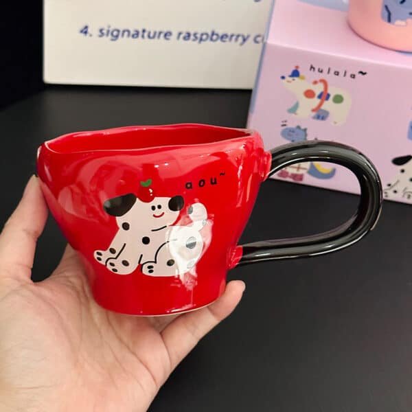 Dalmatian Dog Large Handle Red Ceramic Mug - Image 3