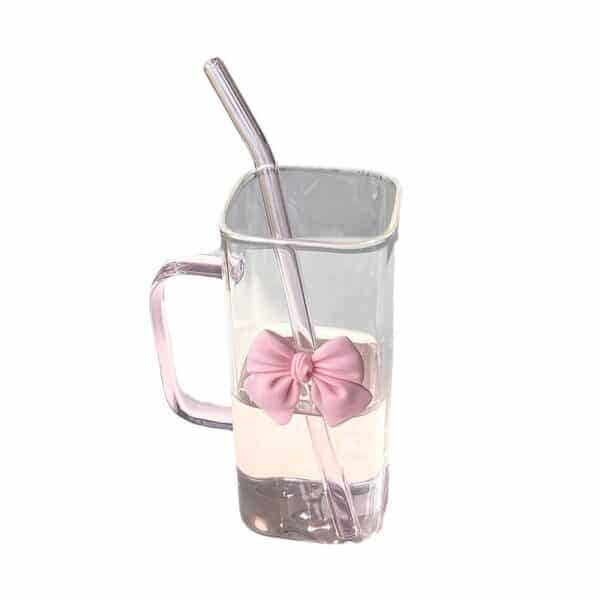Square Prism Glass Cup with Butterfly Knot and Handle - 图片 3