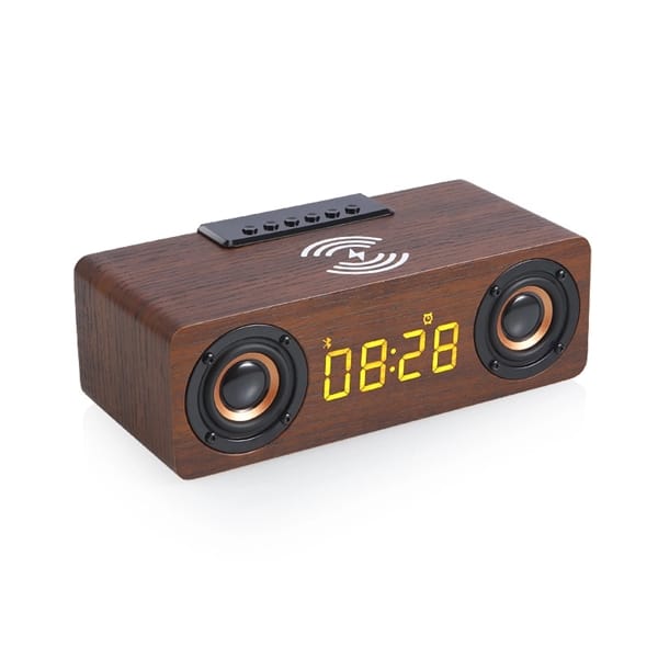 Wooden Digital Alarm Clock Speaker with Wireless Charging - 图片 3