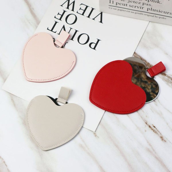 Custom Heart Shape Cosmetic Mirror with PU Case - 图片 3