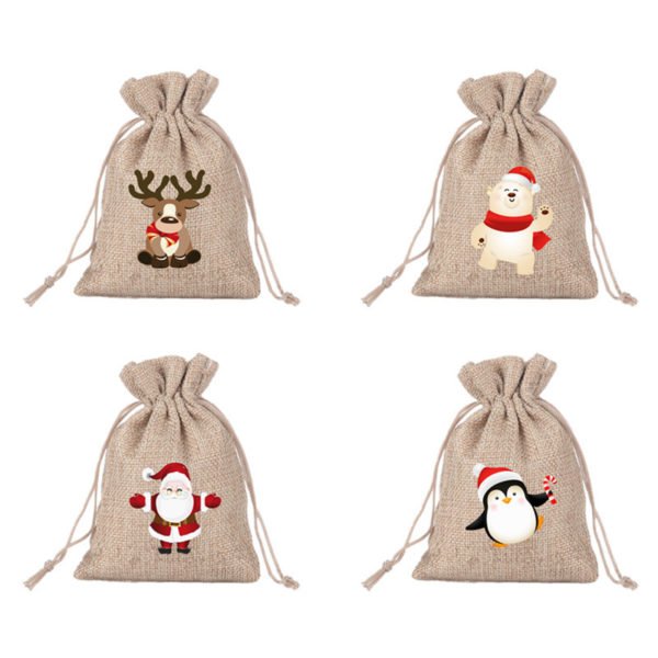 Custom Christmas Theme Sackcloth Drawstring Candy Pocket - 图片 3