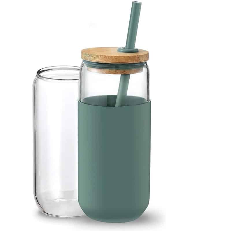 Creative Bamboo Lid Borosilicate Straw Glass 20oz - 图片 3