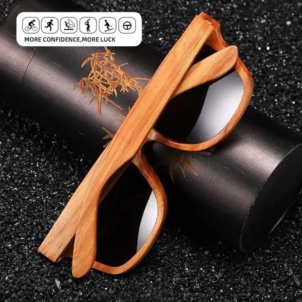 UV400 Unisex Wooden Frame Square Polarized Sunglasses - 图片 4