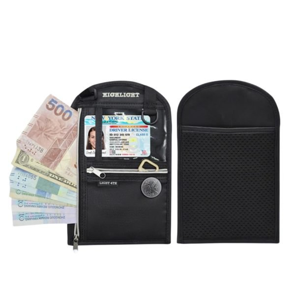 Black Hanging Travel Waterproof ID and Passport Holder Wallet with Lanyard - Image 4
