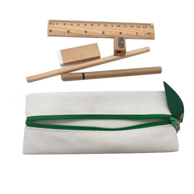 Solid Color Cotton Linen Zipper Stationery Set - Image 4