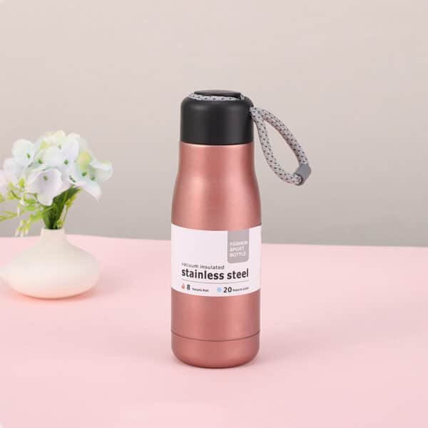 Outdoor Sports 14oz Cup Portable Stainless Steel Water Bottle with Lanyard - 图片 4