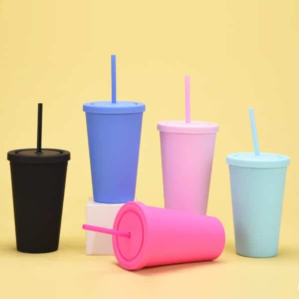 New Candy-color Double Plastic Straw 16OZ Drinking Cup - Image 4