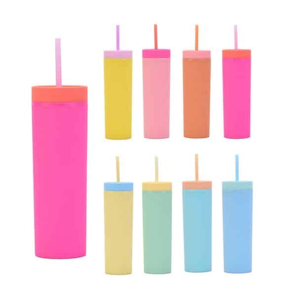 Double Straight Straw Cup Macaron-color Water Bottle - 图片 4