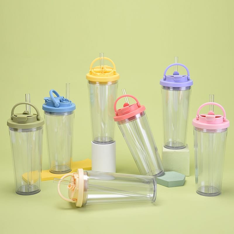 Portable Carry Handle One Lid Double Decker Water Bottle 24oz - Image 4