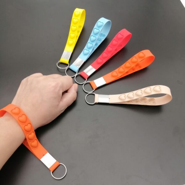 Heart Shaped Silicone Pop Fidget Wristband With Keychain - Image 4