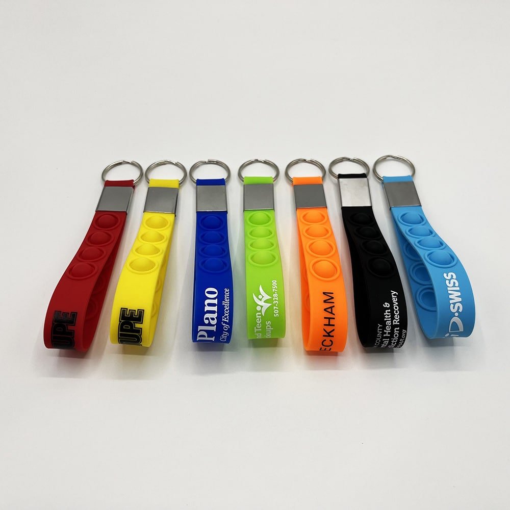 Multi-colored Silicone Pop Fidget Wristband With Keychain - Image 4