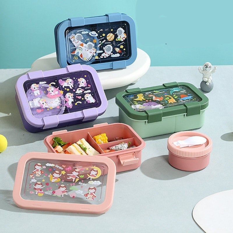 Cartoon Four Compartments Plastic Lunch Box - 图片 4