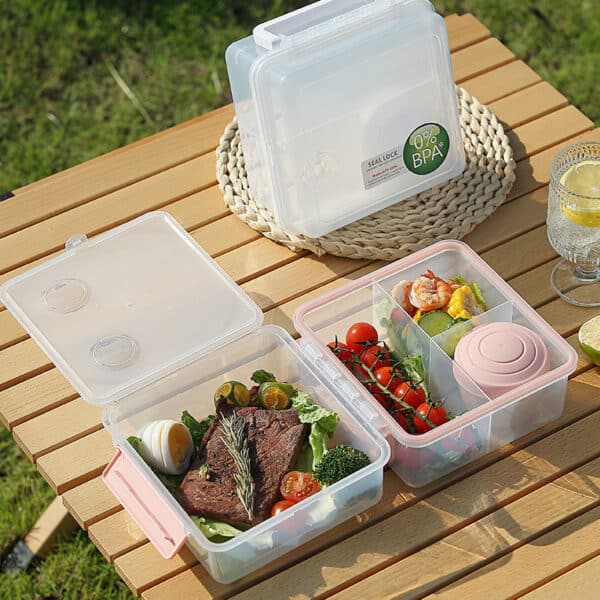 Transparent Portable Three Compartments Plastic Lunch Box - 图片 4