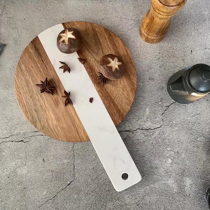 Round Marble and Wood Heat-Resistant Coaster - 图片 4