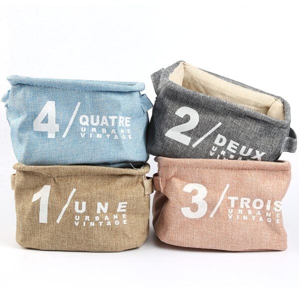 Small Desktop Cotton Linen Storage Basket - Image 4