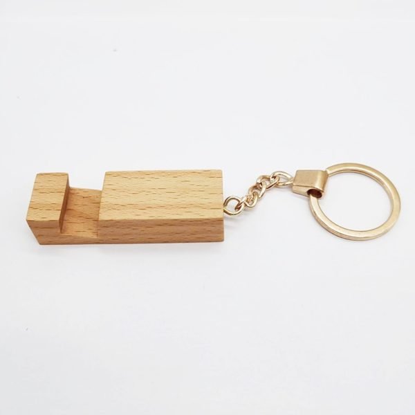 Portable Bamboo Phone Stand Block with Keychain - 图片 4