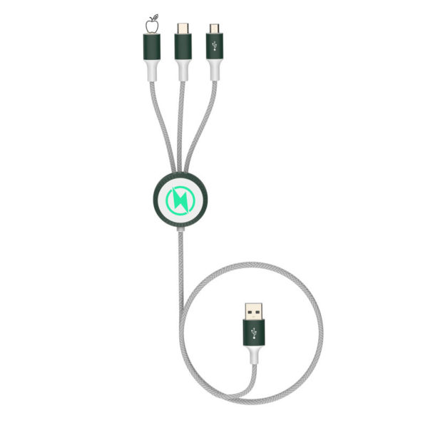 3-in-1 Fabric Charging Cable with LED Logo - 图片 4