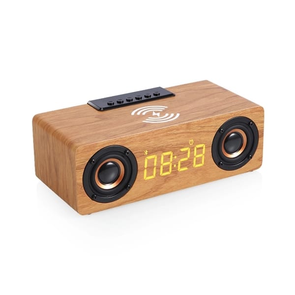 Wooden Digital Alarm Clock Speaker with Wireless Charging - 图片 4