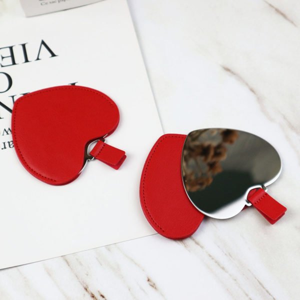 Custom Heart Shape Cosmetic Mirror with PU Case - 图片 4