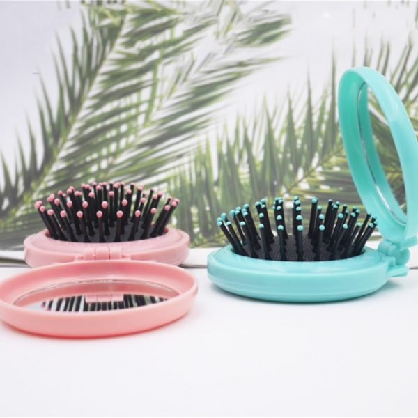 Round Compact Hair Comb with Mirror - 图片 4