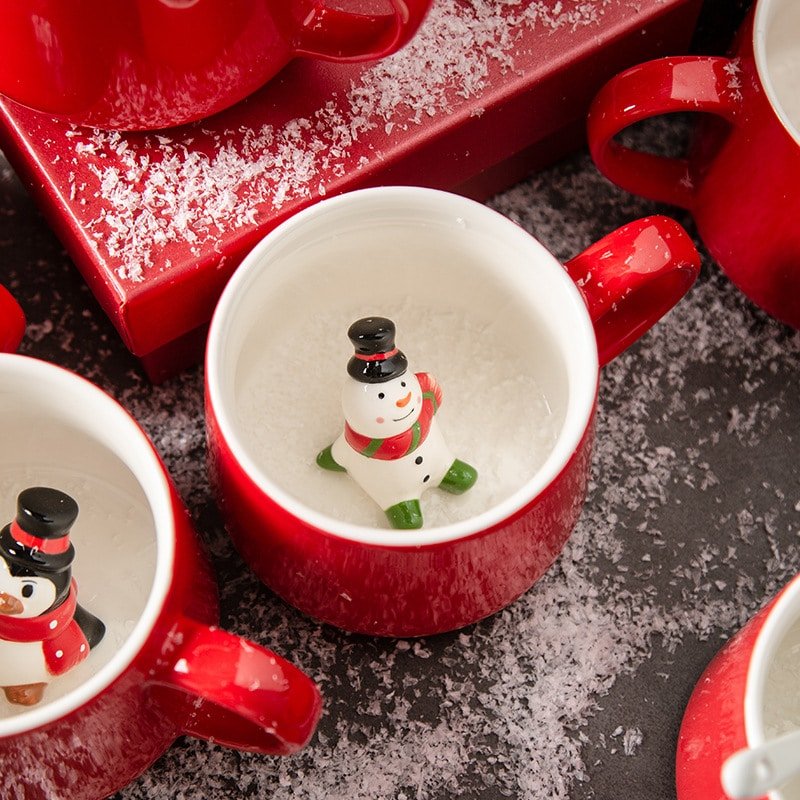 Red Ceramic Mug with Christmas Penguin - Image 4