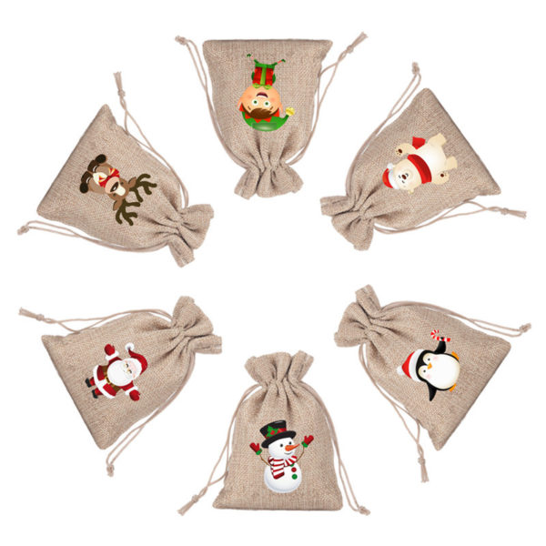 Custom Christmas Theme Sackcloth Drawstring Candy Pocket - 图片 4